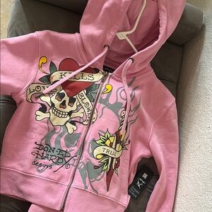 Ed Hardy Womens/Juniors Pink Graphic Hoodie